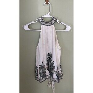 Venus Women's Sleeveless Top Ivory with Pattern Button and Ties Size XS